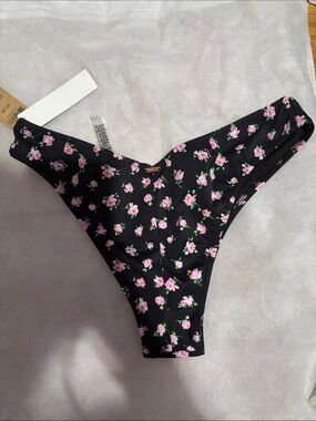 PINK Victoria's Secret Black Floral Bikini Bottoms Xtra Small